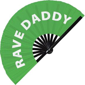 Rave Daddy Hand Fan Foldable Bamboo Daddy Circuit Rave Hand Fans Outfit Party Gear Gifts Music Festival Rave Accessories for Men and Women (Black)