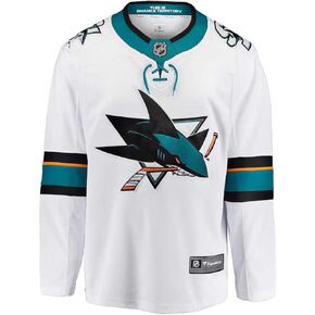 Fanatics Youth San Jose Sharks Away Breakaway Jersey Size L/XL Ages 12-18 Years NHL Licensed Hockey Jersey, White
