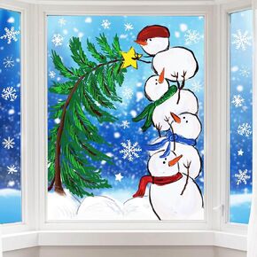 CYNOSA Christmas Window Clings Snowman Stack Snowflake Decorations Christmas Window Stickers for Glass, Christmas Window Decals Snowman Christmas Tree Snowflakes for Winter Christmas Decorations