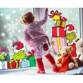 Quera Christmas Window Clings Green Decal Stickers Christmas Presents Ornaments for Christmas Winter New Year Party Window Decoration, 2 Sheets 15.7 "X 23.6"​