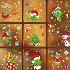166Pcs Christmas Window Stickers Christmas Window Clings Christmas Elf Faces Snowflake Window Decals Double Sided Static Winter Stickers for Xmas Decorations New Year Party Supplies