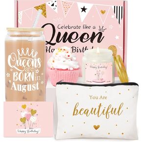 Birthday Gifts for Women, Funny Happy Birthday Glass Cup Tumbler for her, Girlfriend, Friends, Wife, Mom, Bestie, Daughter, Sister, 18oz Clear Can Glass with Straw & Lid, Queens are Born in June