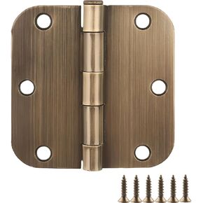 Door Hinges Antique Brass - 18 Pack Interior Door Hinges 3 1/2 Inch Steel Door Hardware 3.5“ x 3.5 Inch with 5/8" Radius Corner Hinges for Indoor Exterior Doors