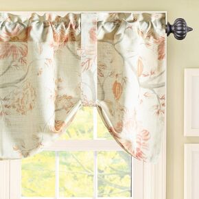 VOGOL Tie Up Curtain for Cafe Farmhouse, Blue Flower Pattern Linen Textured Style Rod Pocket Valances for Bathroom, 52 x 18 Inch Long, 1 Panel