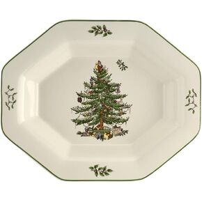 Spode Christmas Tree Octagonal Server - 9.5 Inch Earthenware Serving Tray for Vegetables, Chicken, Holiday Dinners - Festive & Versatile Christmas Tableware for Hosting Seasonal Gatherings