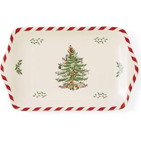 Spode Christmas Tree Peppermint Dessert Tray (12" x 7.25") - Festive Porcelain Serving Tray for Appetizers, Charcuterie, Snacks, Desserts - Holiday Dessert Tableware