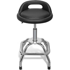 Type S Shop Stool with Backrest Garage Bar Stool, PU Leather Round Non-Rolling Stool with Padding and Lumbar Support, Swivel Adjustable Height Stool - Black