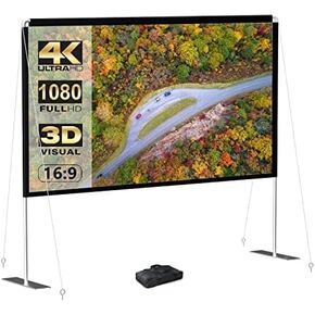 Projector Screen with Stand 80 inch Portable Projection Screen 16:9 4K HD Projections Movies Screen with Carry Bag for Indoor Outdoor Home Theater Backyard Cinema Travel