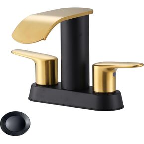 Waterfall Bathroom Sink Faucets:WOWOW Bathroom Faucets Black and Gold,4 inch Centerset Bathroom Sink Faucet,2 or 3 Holes Two Handles Bathroom Faucet with Pop up Drain,Modern Lavatory Sink Faucet