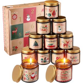 12 Pack Christmas Candles 12 Days of Christmas Advent Calendars 2024 Christmas Scented Candles Soy Wax Candles Christmas Holiday Candle Gift for Women Men