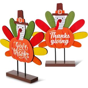 Wesiti 2 Pcs 12" Thanksgiving Turkey Decor Wooden Indoor Standing Tabletop Turkey Decor Pumpkin Decor Thanksgiving Fall Rustic Decor for Autumn Table Shelf Thanksgiving Harvest Day Decorations