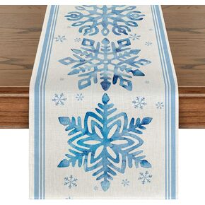 Artoid Mode Christmas Snowflake Blue Table Runner, Seasonal Winter Kitchen Dining Table Decoration for Home Party Outdoor 13x72 Inch