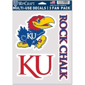 Wincraft NCAA Kansas Jayhawks Decal Multi Use Fan 3 Pack, Team Colors, One Size