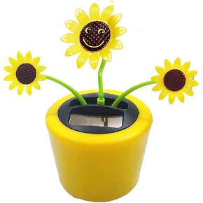 2 Pcs 3D Stereoscopic Eyes Smiley Solar Dancing Flowers Sunflower Solar Dancing Figurines Sunflower Decor Dashboard Decorations Bobbleheads for Car Dashboard Solar Bobblehead Figures