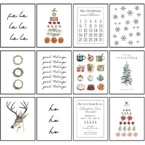 AnyDesign 12Pcs Christmas Wall Art Prints Minimalist Watercolor Xmas Art Poster Aesthetic Cozy Christmas Posters Room Decor for Xmas Tree Winter Gallery Living Room Bathroom (UNFRAMED, 11x14in)