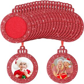Jetec 20 Pcs Christmas Ball Picture Ornament Felt Christmas Photo Frame Ornaments Glitter Mini Hanging Photo Frame Holiday Picture Frame for Christmas Tree Stockings Decorations Presents(Red, Green)