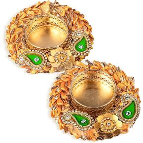 Set of 2 Flower T Light Holder Candle Stand Tealight T-Light Holders for Indian Traditional Cultural Festival Decoration Lighting Accessories Wedding Home Decor(Without Wax) (Size:-3")(Orange)