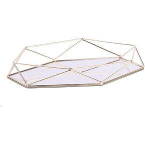 Hexagonal Mirror Tray,Gold Perfume Tray,Glass Mirror Makeup Vanity Tray,Hexagonal Decorative Desktop Tray,Jewelry Storage Box,Glass Storage Rack