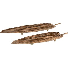 Deco 79 Metal Leaf Textured Tray with Patina Accents and Elevated Feet, Set of 2 36", 29" W, Copper