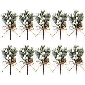 Artificial Red Berry Branches 10 Pack 6 Inch Christmas Picks Spray Artificial Pine Cones Holly Stem Craft, Winter Holiday Floral Picks for Crafts Xmas Tree Ornaments