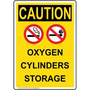ComplianceSigns.com Vertical Caution Oxygen Cylinders Storage OSHA Safety Sign, 10x7 in. Plastic for Gases Hazmat