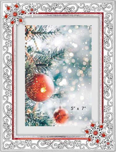 Christmas Decorations Photo Frame 5x7 Inch Snowflake Christmas Metal Photo Display Picture Frames with High Definition Glass Front Gift Ideas Tabletop Home Decorative (Red,5x7) in Saudi Arabia