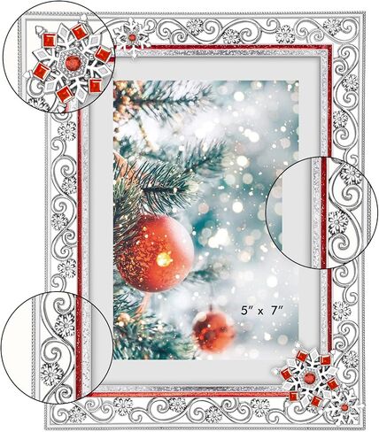Christmas Decorations Photo Frame 5x7 Inch Snowflake Christmas Metal Photo Display Picture Frames with High Definition Glass Front Gift Ideas Tabletop Home Decorative (Red,5x7) in Saudi Arabia