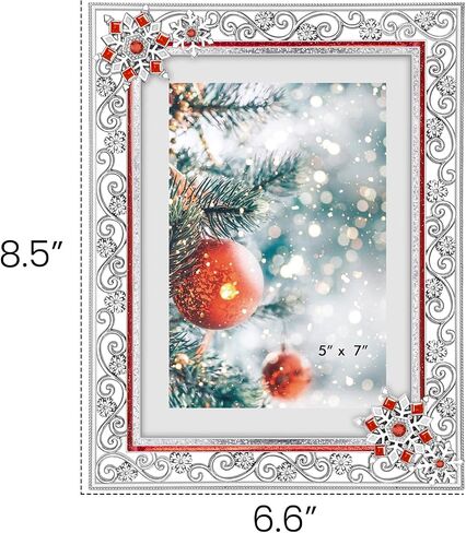 Christmas Decorations Photo Frame 5x7 Inch Snowflake Christmas Metal Photo Display Picture Frames with High Definition Glass Front Gift Ideas Tabletop Home Decorative (Red,5x7) in Saudi Arabia