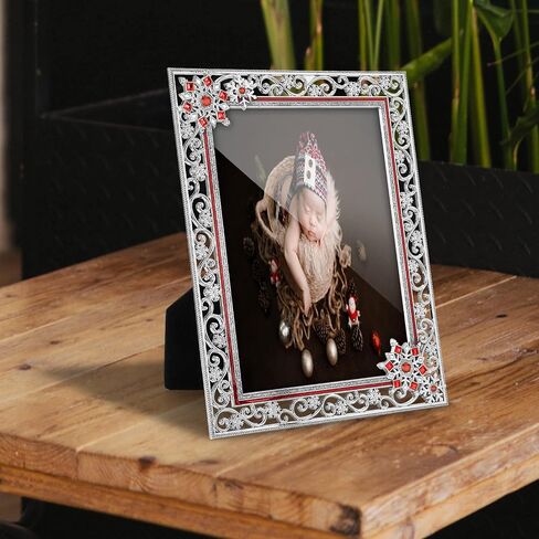 Christmas Decorations Photo Frame 5x7 Inch Snowflake Christmas Metal Photo Display Picture Frames with High Definition Glass Front Gift Ideas Tabletop Home Decorative (Red,5x7) in Saudi Arabia