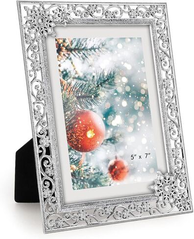 Christmas Decorations Photo Frame 5x7 Inch Snowflake Christmas Metal Photo Display Picture Frames with High Definition Glass Front Gift Ideas Tabletop Home Decorative (Red,5x7) in Saudi Arabia