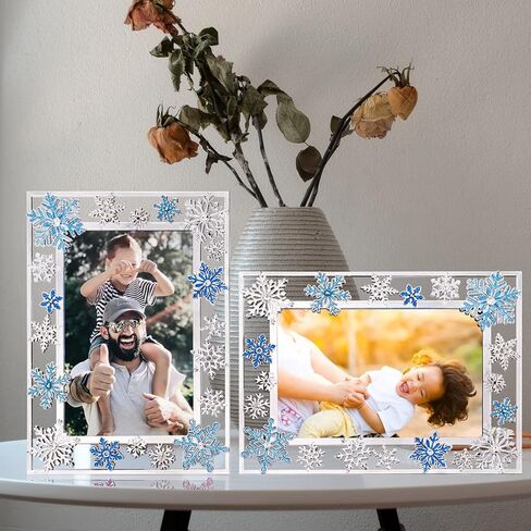 زينة عيد الميلاد إطار الصورة 5x7 بوصة ندفة الثلج عيد الميلاد المعادن صورة عرض إطارات الصور مع زجاج أمامي عالي الوضوح أفكار هدية سطح الطاولة ديكور المنزل (أحمر، 5x7) in Kuwait