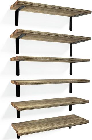 مجموعة أرفف خشبية عائمة من GKYZBB مكونة من 6، أرفف ديكور للحائط، أرفف عائمة للجدار، أرفف المزرعة وغرفة النوم، أرفف تخزين الحمام، أرفف الكتب لغرفة المعيشة، 16.5 بوصة × 6.3 بوصة in Kuwait