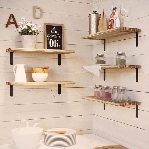 مجموعة أرفف خشبية عائمة من GKYZBB مكونة من 6، أرفف ديكور للحائط، أرفف عائمة للجدار، أرفف المزرعة وغرفة النوم، أرفف تخزين الحمام، أرفف الكتب لغرفة المعيشة، 16.5 بوصة × 6.3 بوصة in Kuwait