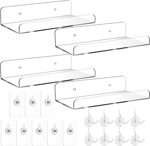 MJOGGOTT 4 Set Pegboard Shelf Clear Acrylic Shelf, Peg Board Shelving with Metal Hooks, Pegboard Shelves Organizer Accessories Storage Shelf for Home, Kitchen, Craft Room, Office, Garage in Saudi Arabia