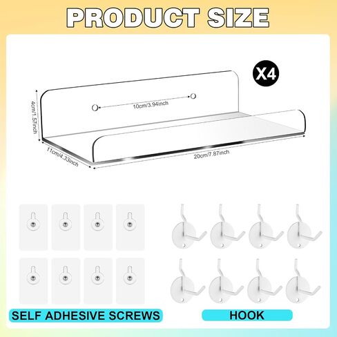 MJOGGOTT 4 Set Pegboard Shelf Clear Acrylic Shelf, Peg Board Shelving with Metal Hooks, Pegboard Shelves Organizer Accessories Storage Shelf for Home, Kitchen, Craft Room, Office, Garage in Saudi Arabia