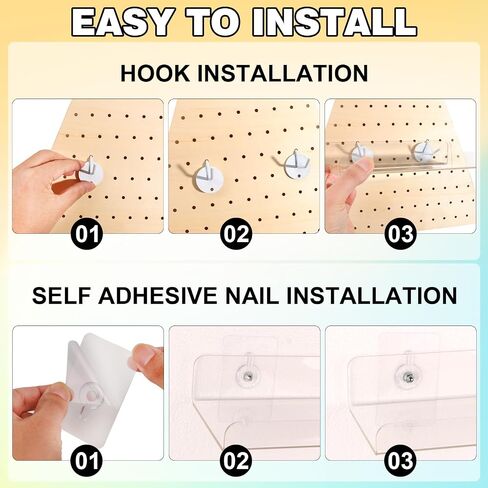 MJOGGOTT 4 Set Pegboard Shelf Clear Acrylic Shelf, Peg Board Shelving with Metal Hooks, Pegboard Shelves Organizer Accessories Storage Shelf for Home, Kitchen, Craft Room, Office, Garage in Saudi Arabia