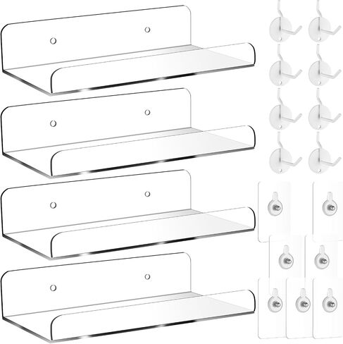 MJOGGOTT 4 Set Pegboard Shelf Clear Acrylic Shelf, Peg Board Shelving with Metal Hooks, Pegboard Shelves Organizer Accessories Storage Shelf for Home, Kitchen, Craft Room, Office, Garage in Saudi Arabia