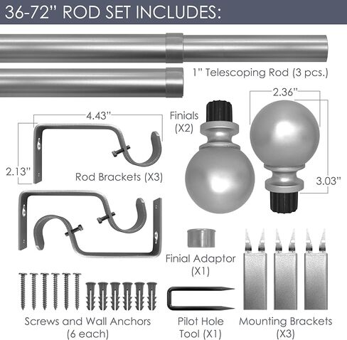 مجموعة قضبان ستارة ديكوبوليتان سهلة التركيب، بدون مثقاب، 72-144 بوصة، أسود in Kuwait