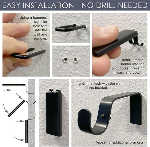 مجموعة قضبان ستارة ديكوبوليتان سهلة التركيب، بدون مثقاب، 72-144 بوصة، أسود in Kuwait