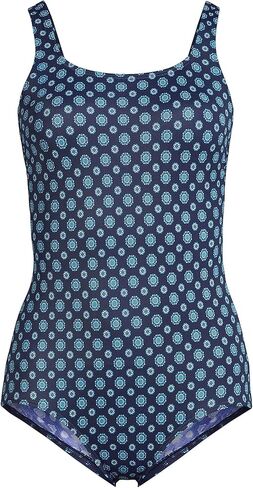 بدلة سباحة نسائية من Lands' End مقاومة للكلور، بدون أكمام، قطعة واحدة، قطعة واحدة، محيط بحري صغير، عادي 16 in Kuwait