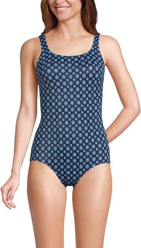بدلة سباحة نسائية من Lands' End مقاومة للكلور، بدون أكمام، قطعة واحدة، قطعة واحدة، محيط بحري صغير، عادي 16 in Kuwait
