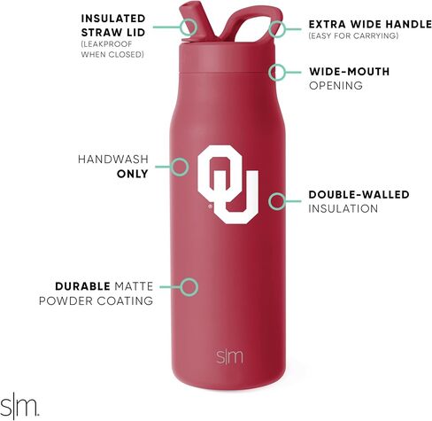 Simple Modern Officially Licensed Collegiate Alabama Crimson Tide Water Bottle with Straw Lid | NCAA Insulated Stainless Steel Travel Thermos | Leak Proof | Mesa Collection | University of Alabama in Kuwait