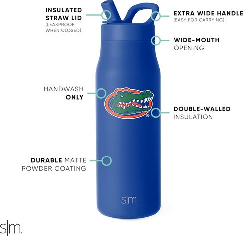 Simple Modern Officially Licensed Collegiate Alabama Crimson Tide Water Bottle with Straw Lid | NCAA Insulated Stainless Steel Travel Thermos | Leak Proof | Mesa Collection | University of Alabama in Kuwait