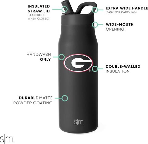 Simple Modern Officially Licensed Collegiate Alabama Crimson Tide Water Bottle with Straw Lid | NCAA Insulated Stainless Steel Travel Thermos | Leak Proof | Mesa Collection | University of Alabama in Kuwait