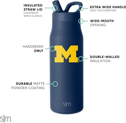 Simple Modern Officially Licensed Collegiate Alabama Crimson Tide Water Bottle with Straw Lid | NCAA Insulated Stainless Steel Travel Thermos | Leak Proof | Mesa Collection | University of Alabama in Kuwait