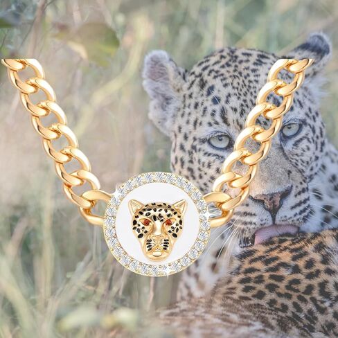 المرأة الذهب كريستال ليوبارد رئيس قلادة بيان الهيب هوب مكتنزة النمر المختنق سلسلة كوكتيل زي مجوهرات الحفلات in Kuwait