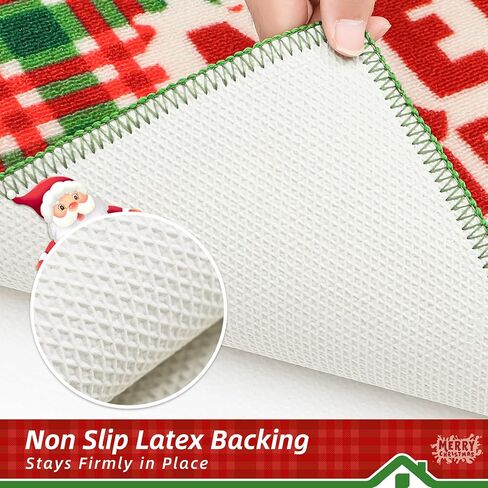 BEQHAUSE Christmas-Kitchen-Rugs Buffalo Plaid Merry Christmas Decorations Floor Mat Non Slip Washable Winter Kitchen Mats Sets for Home Entrance Area Rug Kitchen 17"x30"+17"x48" in Saudi Arabia
