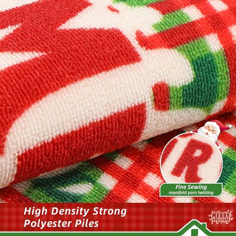 BEQHAUSE Christmas-Kitchen-Rugs Buffalo Plaid Merry Christmas Decorations Floor Mat Non Slip Washable Winter Kitchen Mats Sets for Home Entrance Area Rug Kitchen 17"x30"+17"x48" in Saudi Arabia