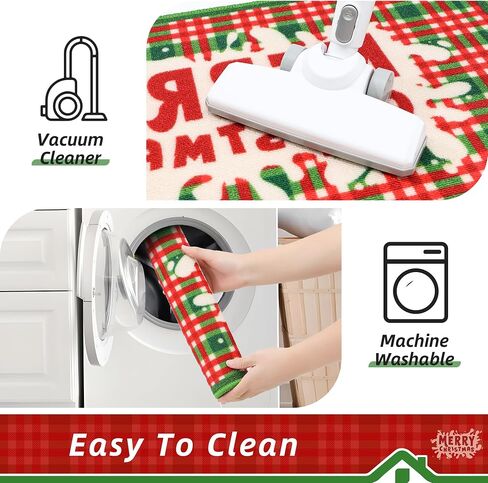 BEQHAUSE Christmas-Kitchen-Rugs Buffalo Plaid Merry Christmas Decorations Floor Mat Non Slip Washable Winter Kitchen Mats Sets for Home Entrance Area Rug Kitchen 17"x30"+17"x48" in Saudi Arabia