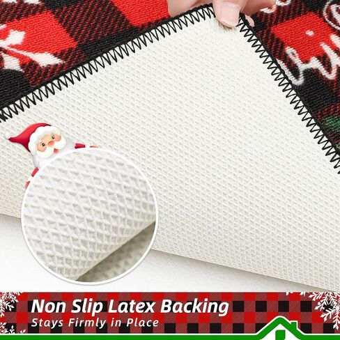 BEQHAUSE Christmas-Kitchen-Rugs Buffalo Plaid Merry Christmas Decorations Floor Mat Non Slip Washable Winter Kitchen Mats Sets for Home Entrance Area Rug Kitchen 17"x30"+17"x48" in Saudi Arabia